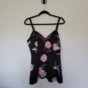 Black & pink floral corset-style fit and flare to